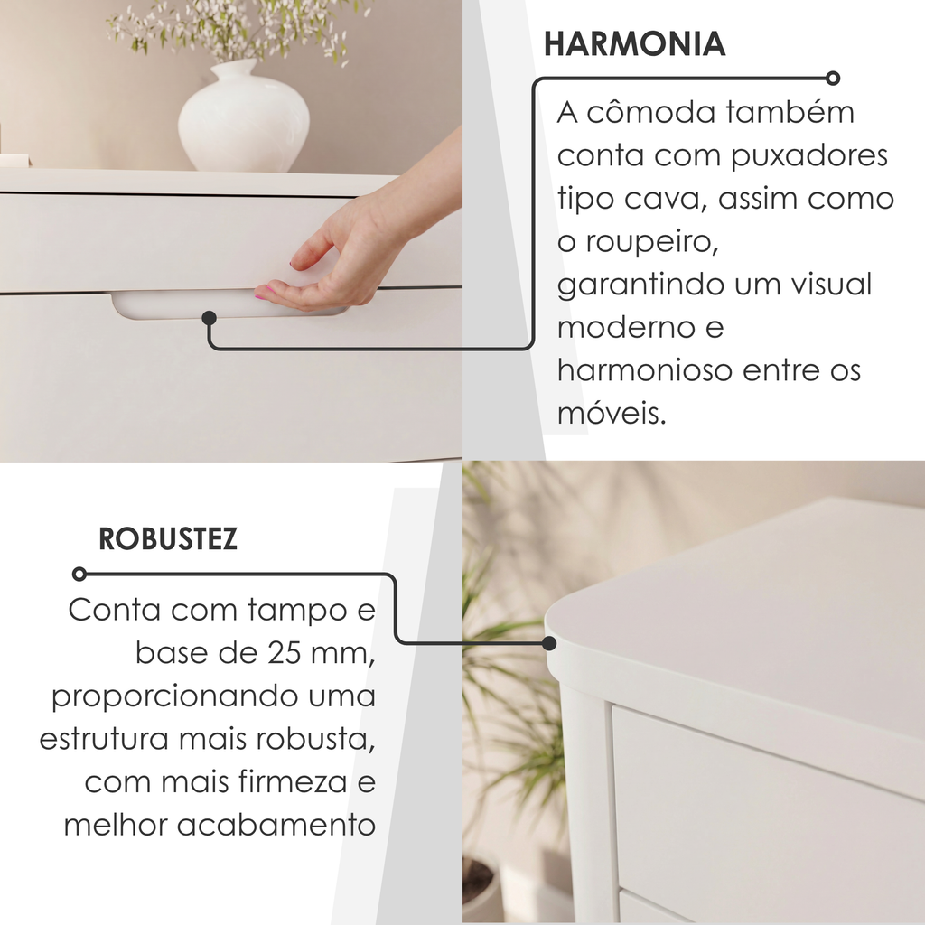 Conjunto Infantil Guarda-Roupa 6 Portas e Cômoda 8 Gavetas Lizz Vicenza MDF Casa D