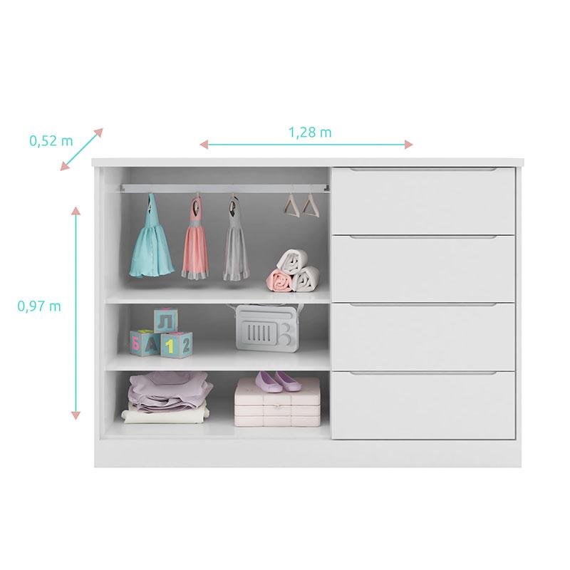 Conjunto Infantil Cômoda e Guarda-Roupa Blenda MDF Branco Acetinado Phoenix Baby