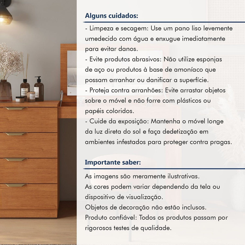 Penteadeira Camarim com Porta Joias e Tampo Reclinável 4 Gavetas Afrodite Mavaular Branco