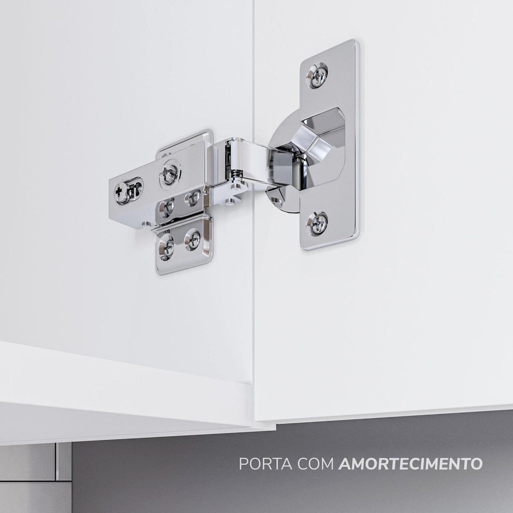 Cozinha Pérola com Rodapé 5 Peças Torre Quente Aéreo 3 Portas Balcão 120 Balcão 80 e Basculante Yescasa Branco