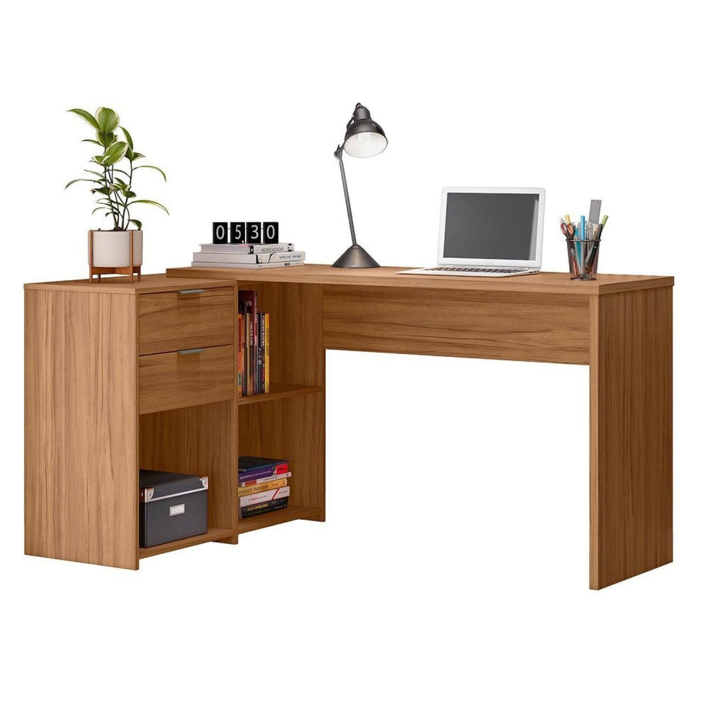 Escrivaninha Mesa Escritório em L Office Nt 2060 2 Gavetas 3 Nichos 148,6cm Notável Móveis Freijó Trend Marrom