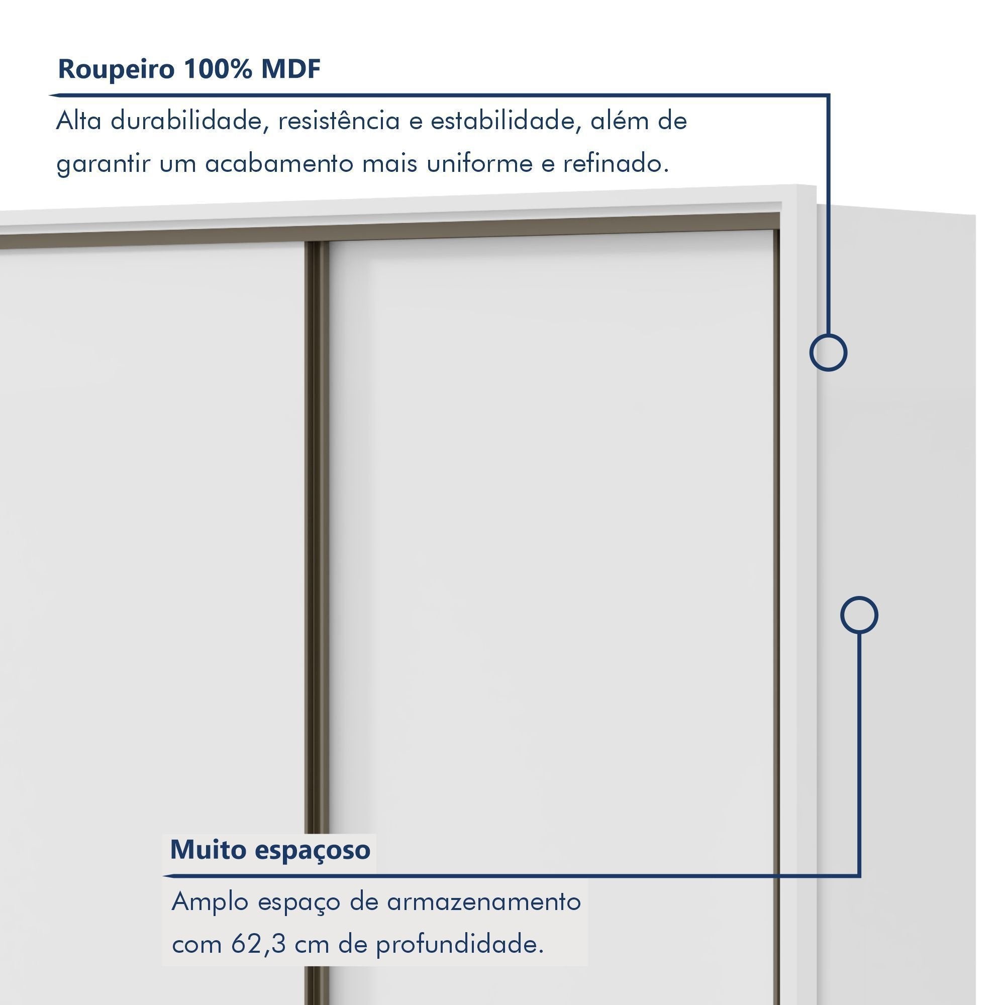 Guarda-Roupa Casal 3 Portas de Correr 6 Gavetas 270cm Spazio Yescasa 100% MDF Branco