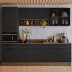 Cozinha Modulada em Aço Exclusive Itatiaia 5 Peças 7 Portas 6 Gavetas Paneleiro Forno Rodapé PVC Preto/Grafite/Matt
