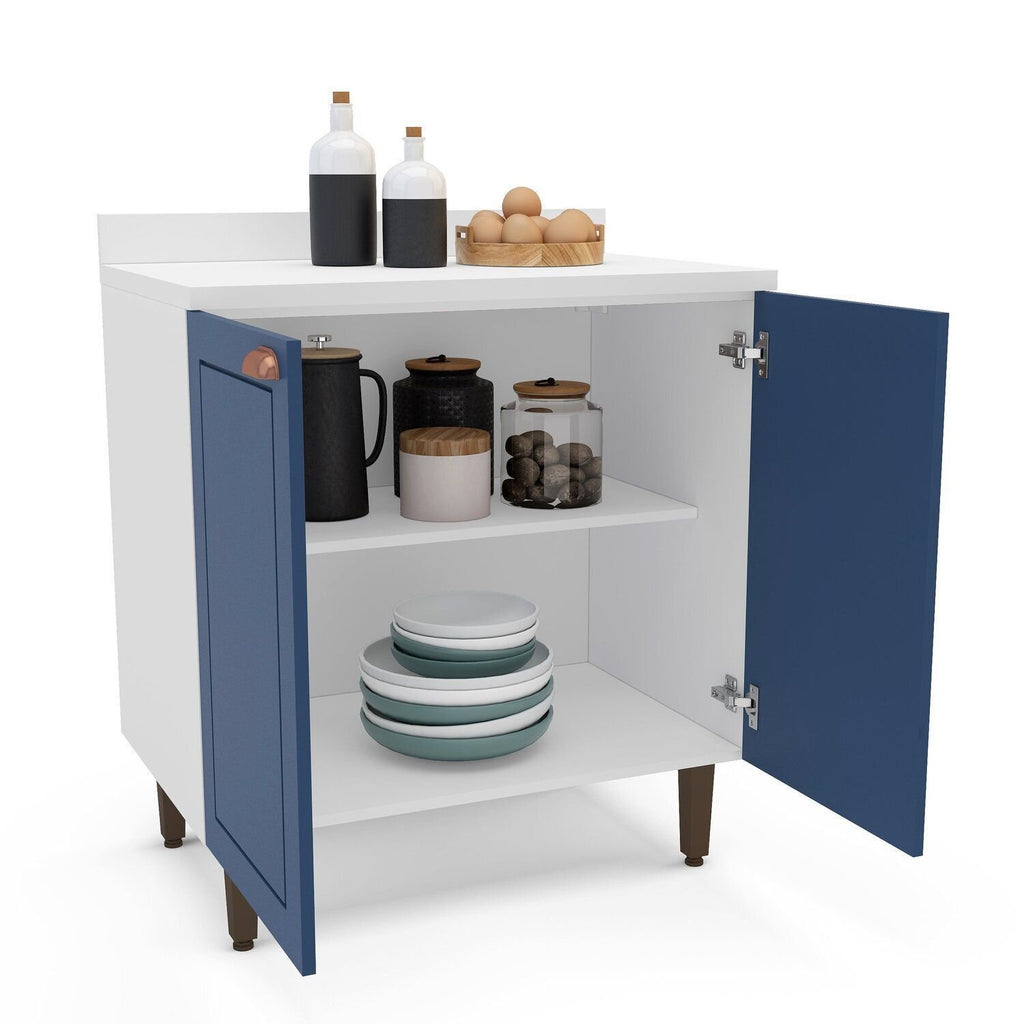 Balcão para Cozinha 2 Portas 80cm sem Tampo Pérola Yescasa Branco/Azul