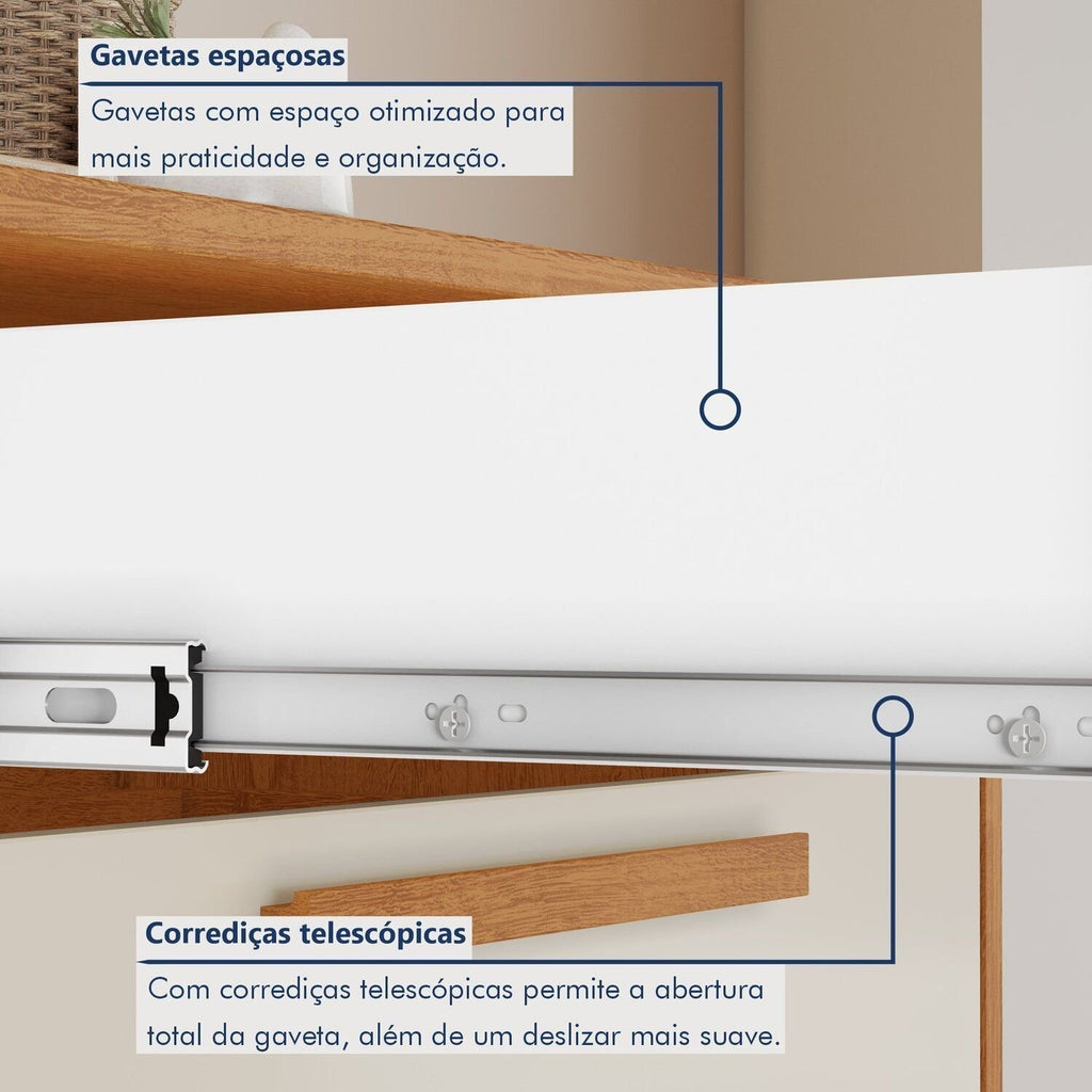 Balcão de Cozinha 5 Portas 2 Gavetas 178,4cm Lorena Kaiki Móveis Branco