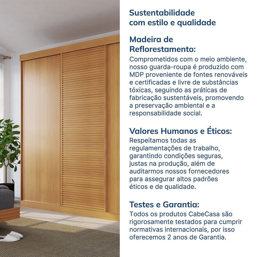 Guarda-Roupa Casal 3 Portas de Correr Samambaia CabeCasa MadeiraOriginals Carvalho