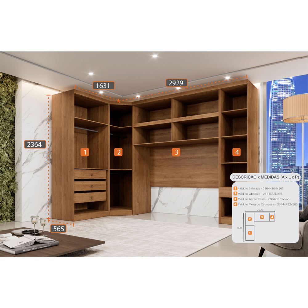 Guarda-Roupa Modulado Casal Safira 008 MDF 8 Portas 4 Gavetas Clic Móveis