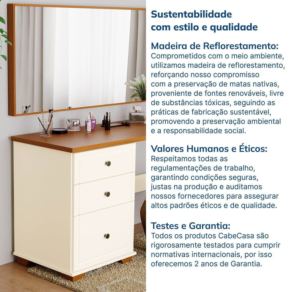 Penteadeira com Espelho 150cm Ananda CabeCasa MadeiraOriginals Branco/Off-White/Mel
