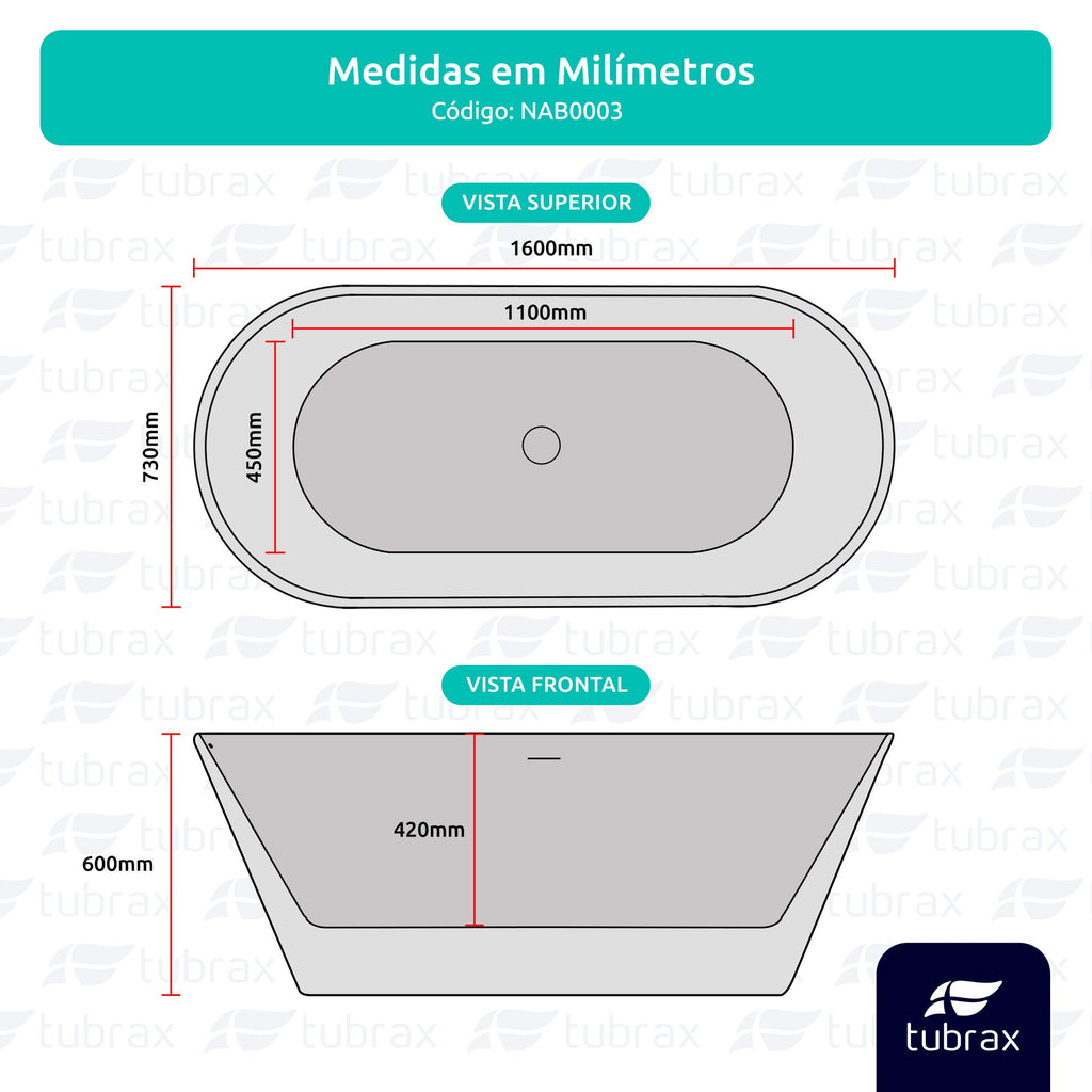Banheira de Imersão Freestanding Acrílico Modelo Campeche Tubrax Branca NAB0003