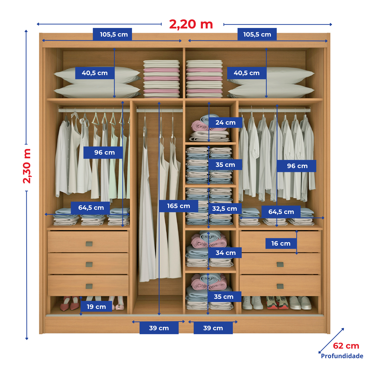 Guarda-Roupa Casal 2 Portas 6 Gavetas Hawai D Doro MDF Marrom/Cinamomo/Off White