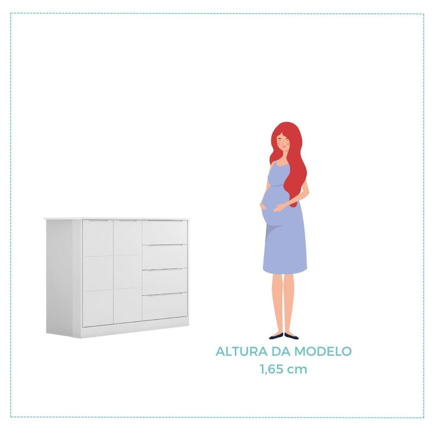 Quarto Infantil Completo Guarda-Roupa 3 Portas 4 Gavetas e Cômoda 4 Portas Eloá Branco Phoenix Baby