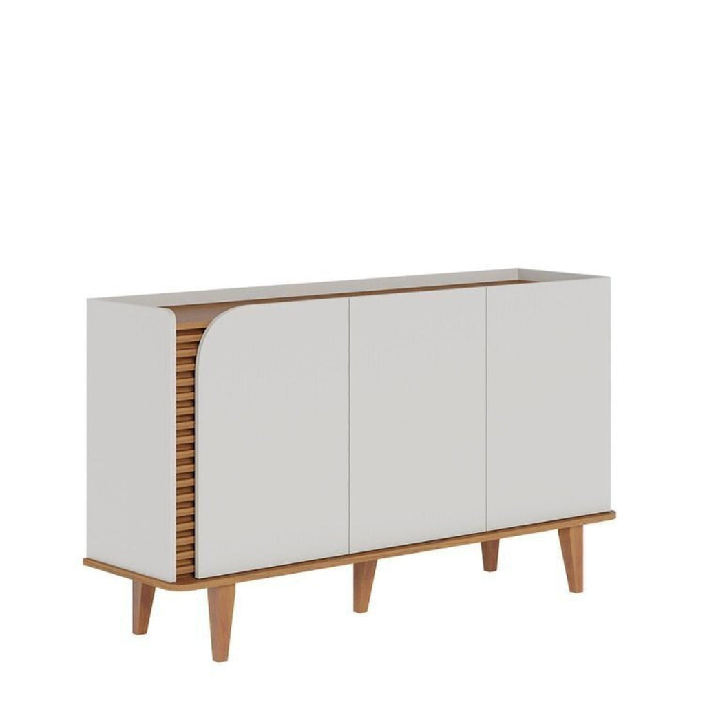 Conjunto Sala de Estar Completa Jurerê Home Maceió para TV Até 65 Polegadas Buffet e Cristaleira 4 Portas Colibri Branco Off White Matte/Freijó