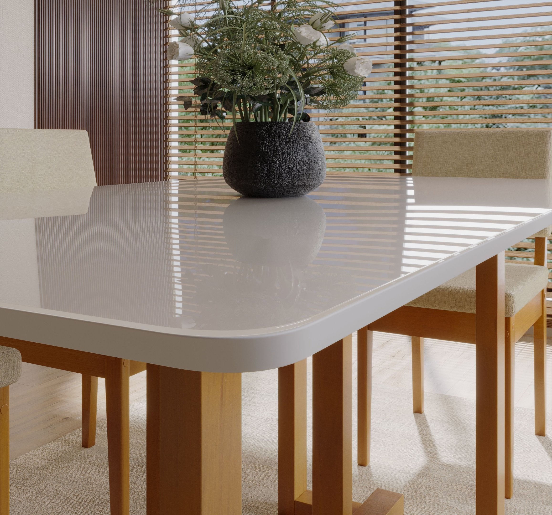Conjunto Sala de Jantar Filadélfia 6 Cadeiras Tampo de Vidro Madeira Maciça Cerejeira/Palha Móveis Meneghetti 971508