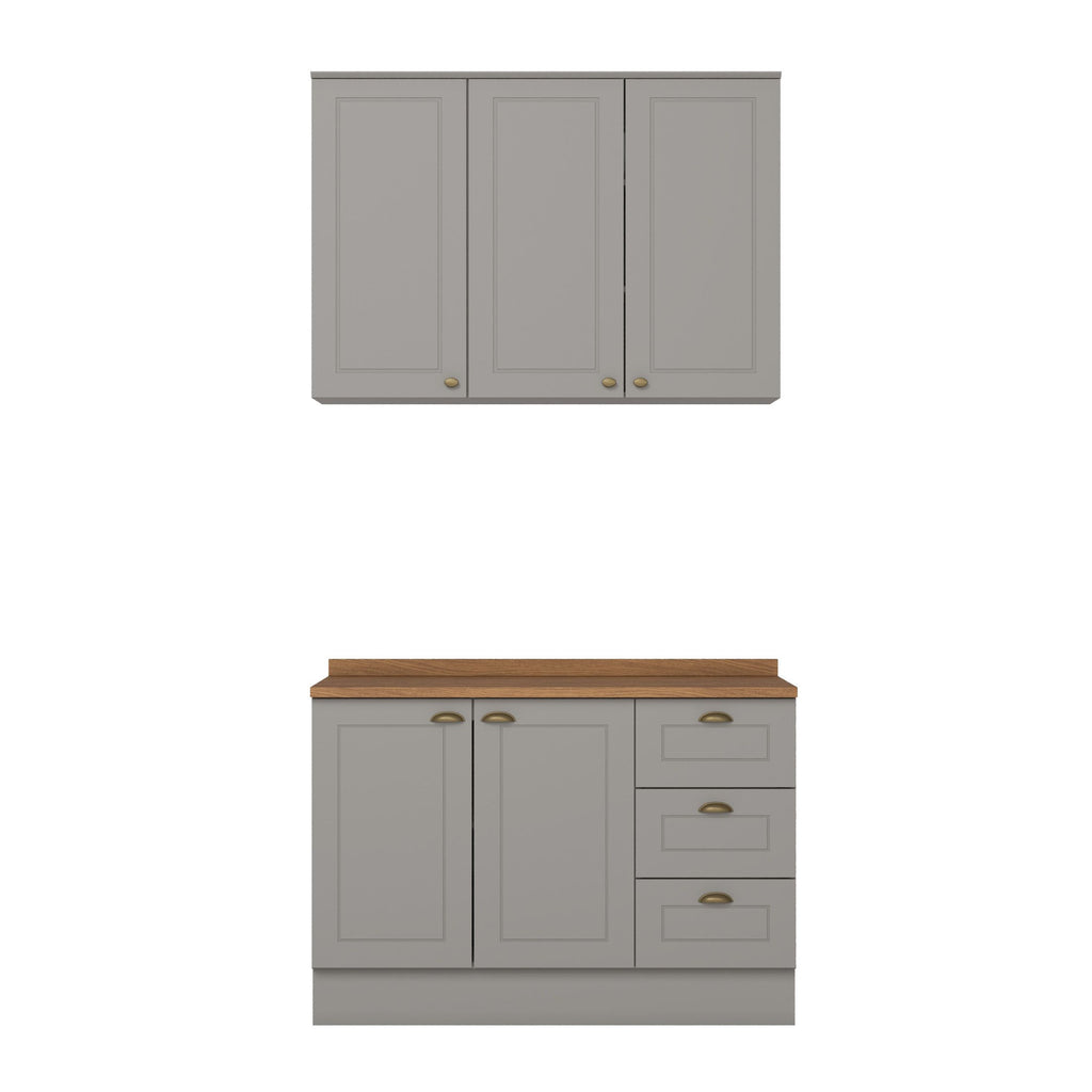 Cozinha Compacta 2 Peças 100% MDF com Balcão Pia e Tampo Cinza/Nature Americana Henn 913398