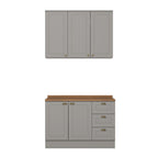 Cozinha Compacta 2 Peças 100% MDF com Balcão Pia e Tampo Cinza/Nature Americana Henn 913398