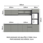Armário de Cozinha Completa 300cm Suspenso Nice Cinza Madesa 04