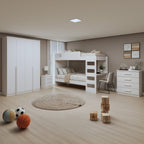 Conjunto Quarto Infantil Completo Beliche Escrivaninha Cômoda e Guarda-Roupa Branco Móveis Lopas