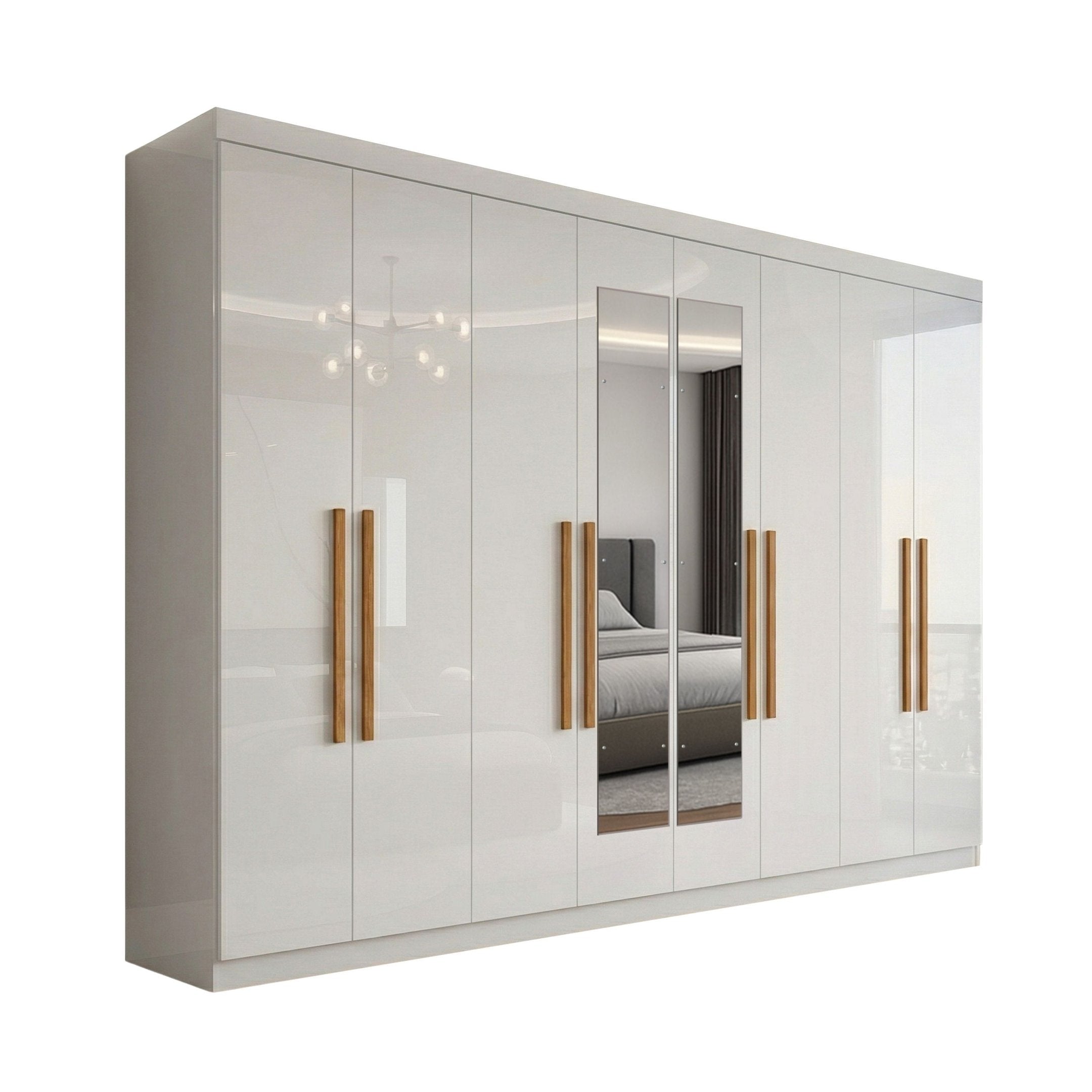 Guarda-Roupa Casal com Espelho 8 Portas 4 Gavetas Paris Maxel Branco