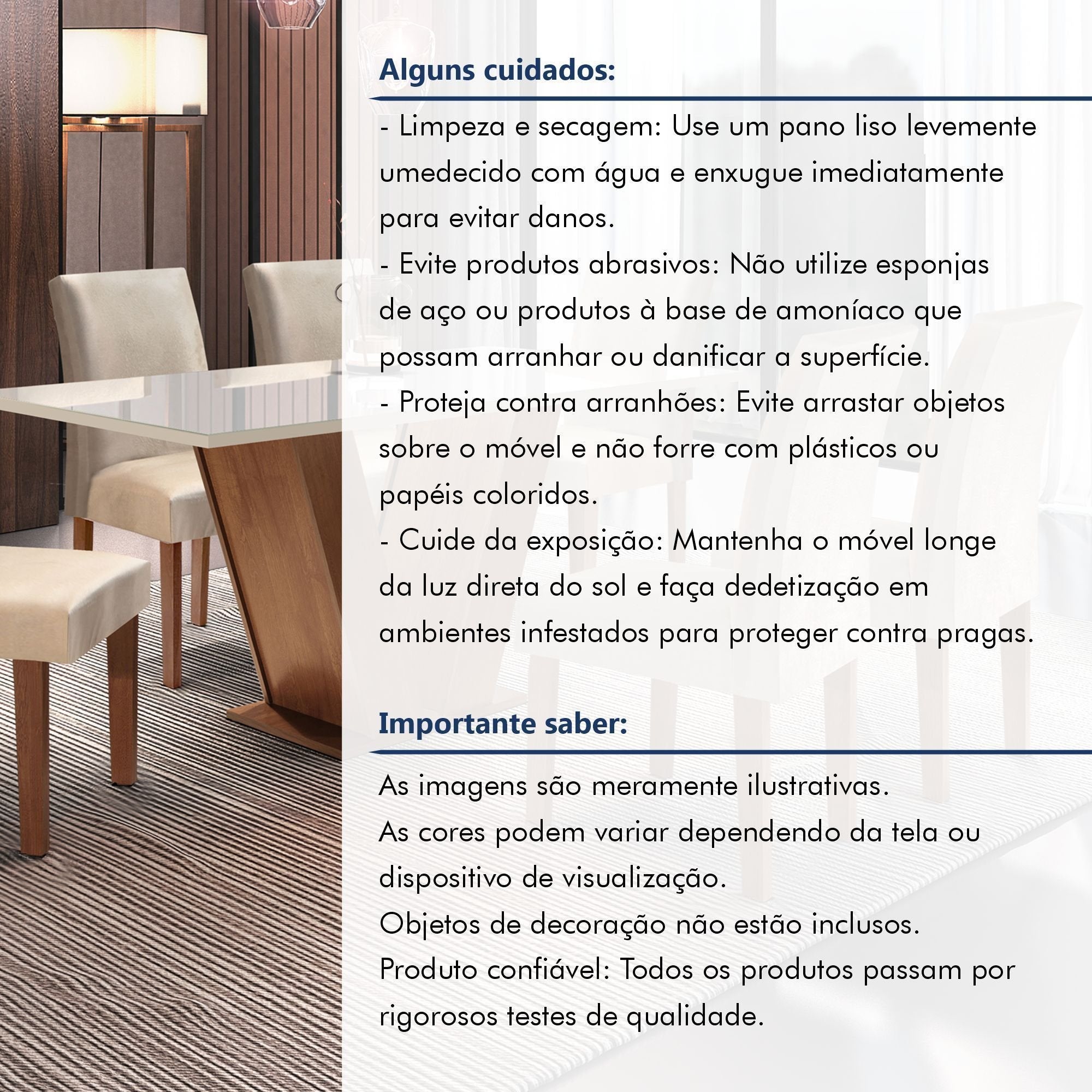 Conjunto Sala de Jantar Mesa Retangular Tampo Vidro/MDF com 6 Cadeiras Espanha Yescasa