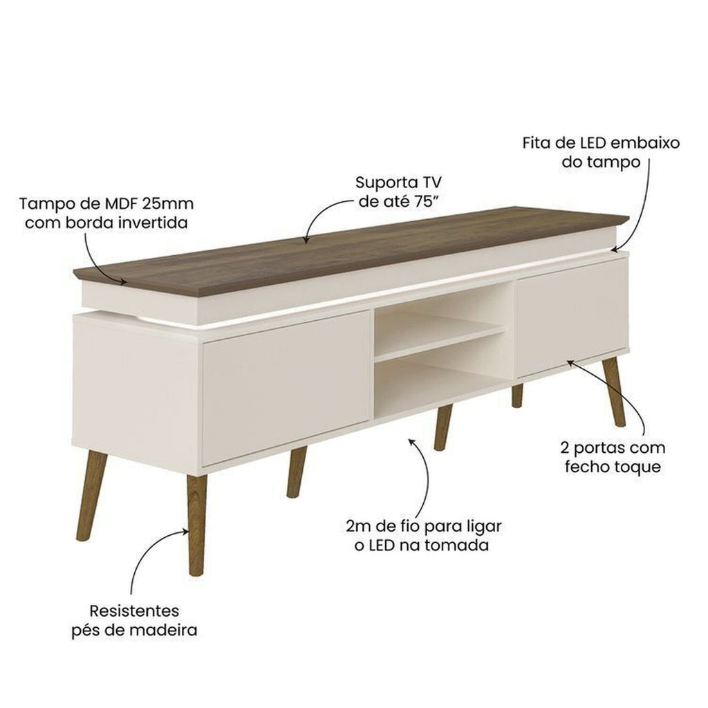 Conjunto Sala de Estar Completa Buffet Oásis e Rack Lumina Bege Off White/Cinamomo Artely