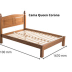 Cama Queen Retrô Madeira Maciça Pinus Corona Movezen Nogueira Claro 167cm
