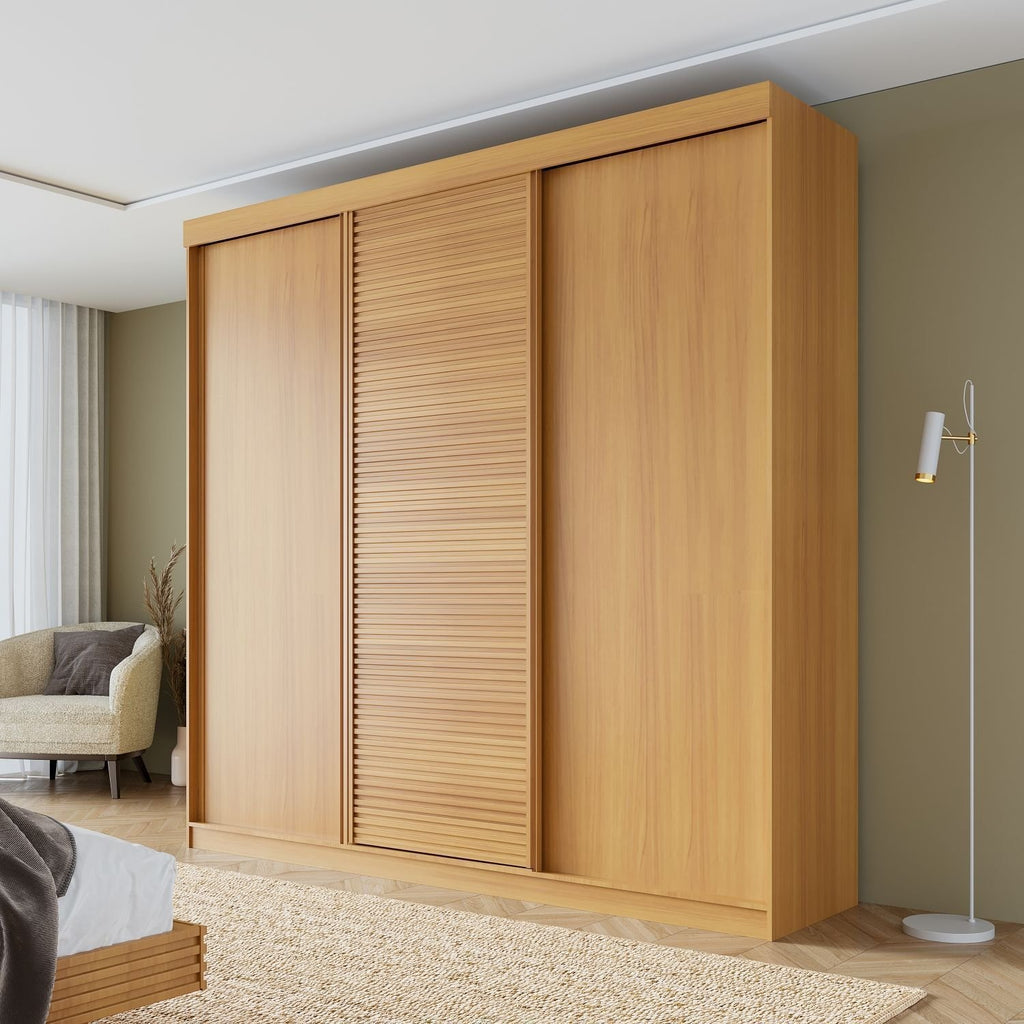 Guarda-Roupa Casal 3 Portas de Correr Samambaia CabeCasa MadeiraOriginals 100% MDP/MDF Carvalho