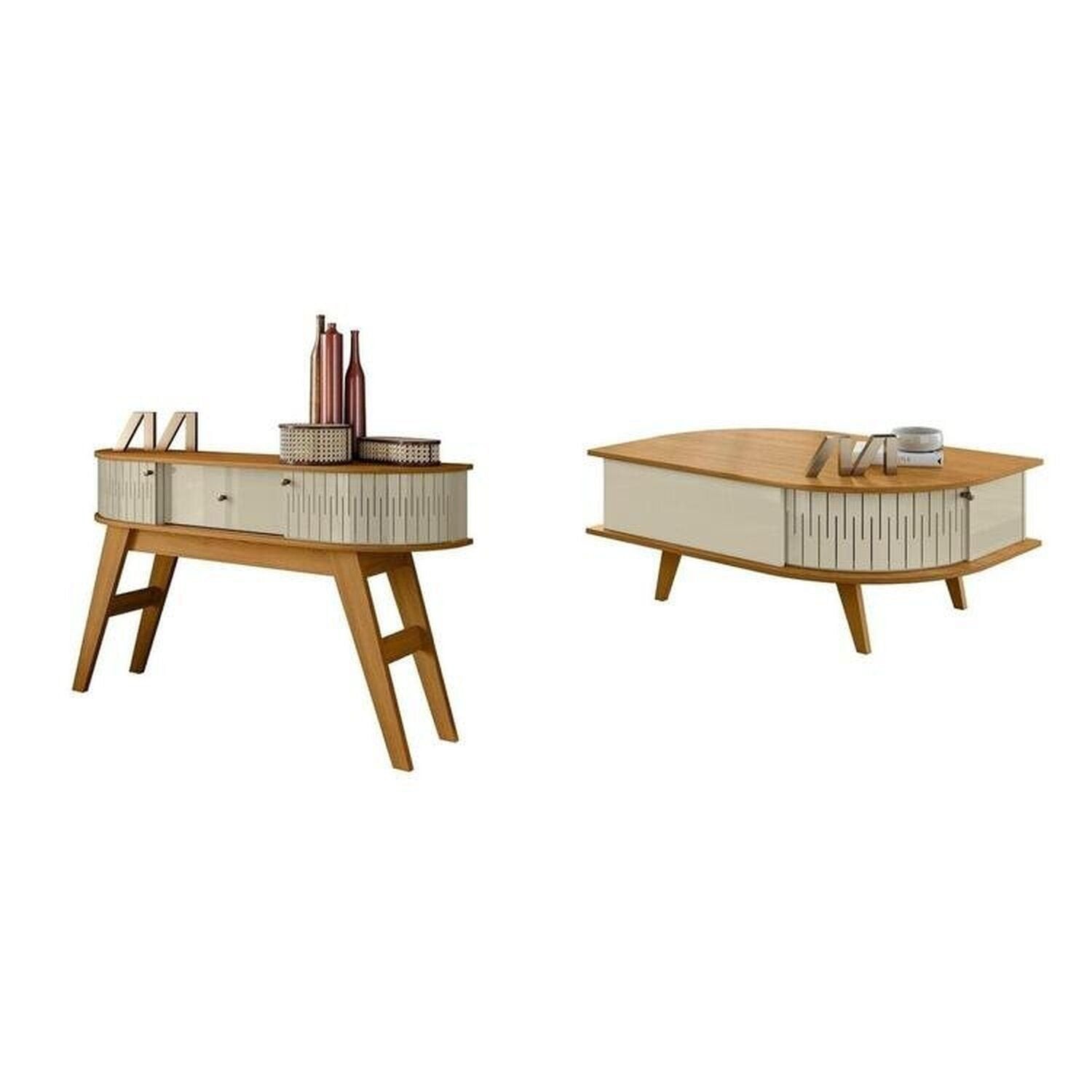 Conjunto Aparador Estoril e Mesa de Centro Indianapolis Bege Cumuru/Opala Espresso Móveis