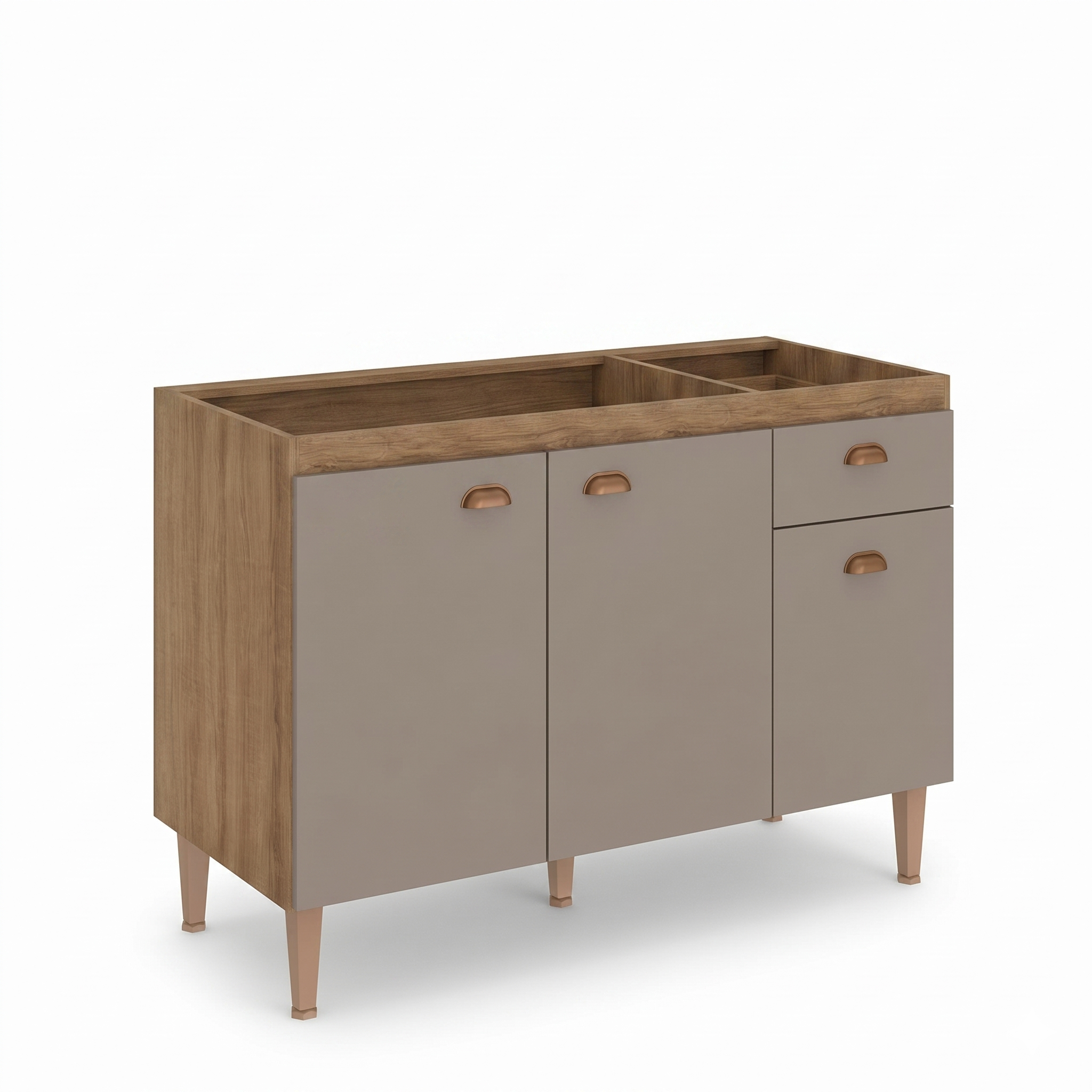 Balcão de Cozinha para Pia 3 Portas 1 Gaveta 120cm sem Tampo Marti Yescasa Mel/Fendi Cinza