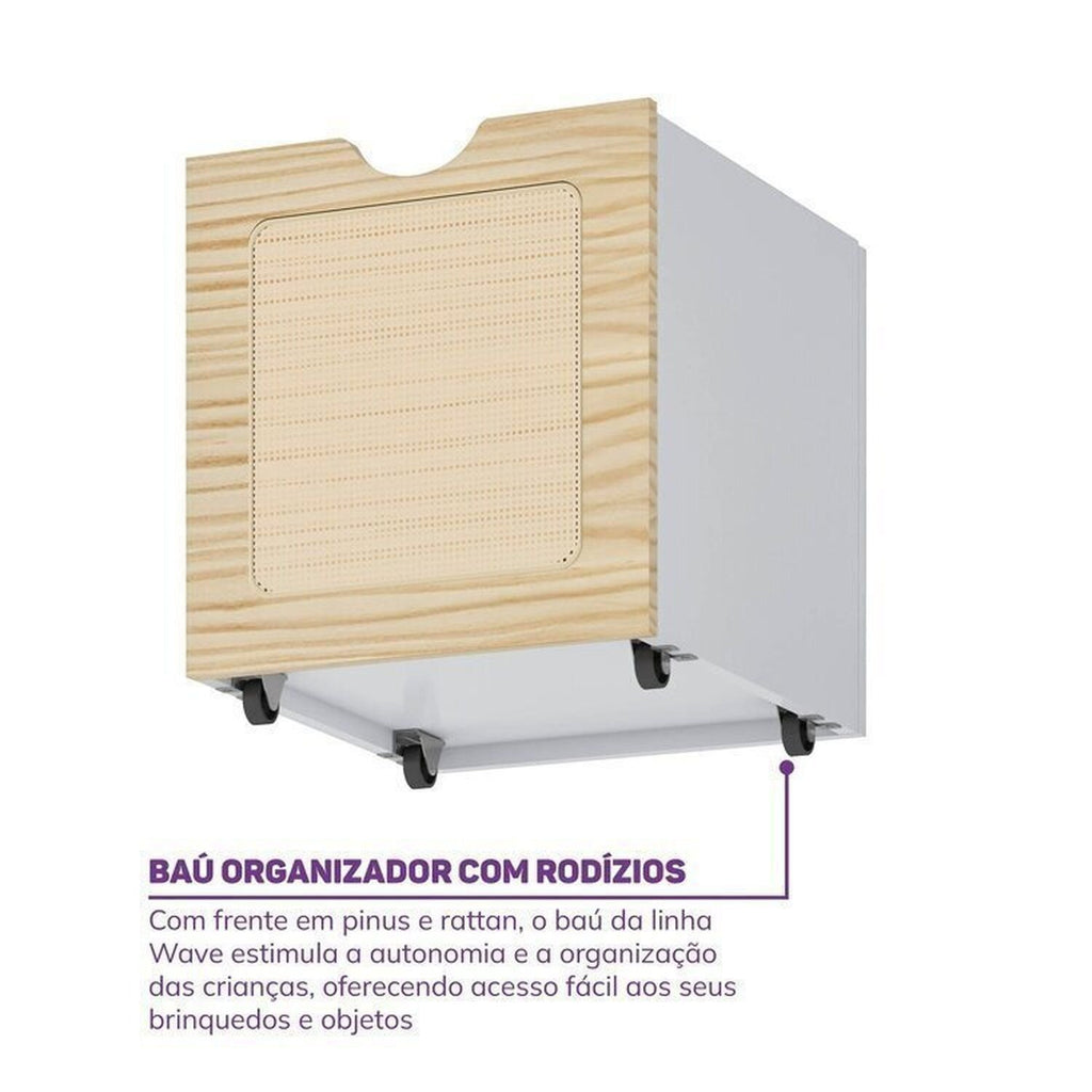 Conjunto Infantil Mesa e Cadeira Evolutiva, Prateleira e Guarda-Roupa Modulado Wave Casatema MadeiraOriginals Branco/Marrom