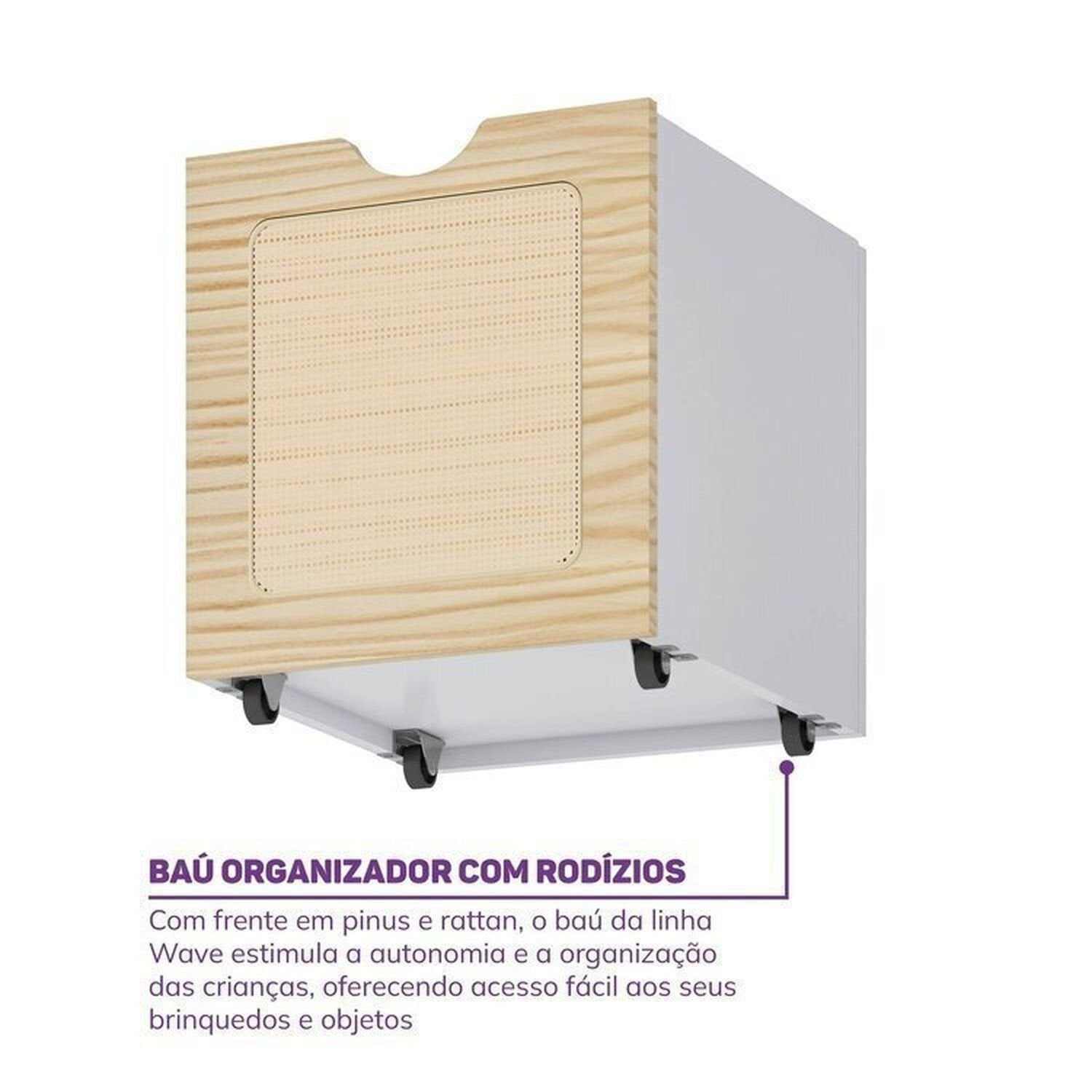Conjunto Infantil Mesa e Cadeira Evolutiva, Prateleira e Guarda-Roupa Modulado Wave Casatema MadeiraOriginals Branco/Marrom