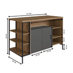 Mesa Bancada Gourmet Estilo Industrial 131cm com Armário 2 Portas Placa e Ponto Marrom/Preto/Mel/Grafite