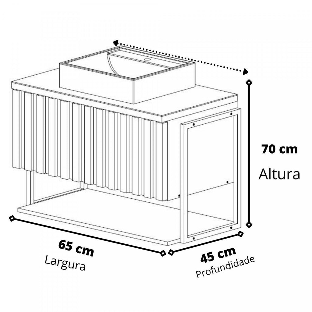 Gabinete Suspenso para Banheiro com Cuba 65cm Titanium Helsing MGM Móveis Preto