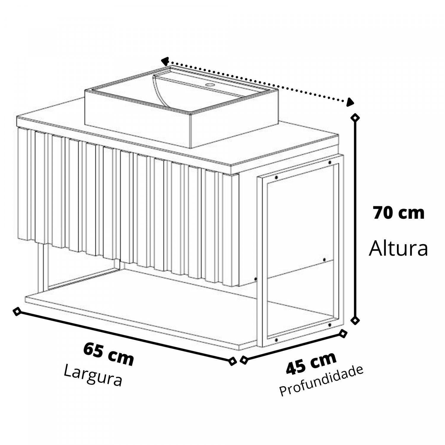 Gabinete Suspenso para Banheiro com Cuba 65cm Titanium Helsing MGM Móveis Preto