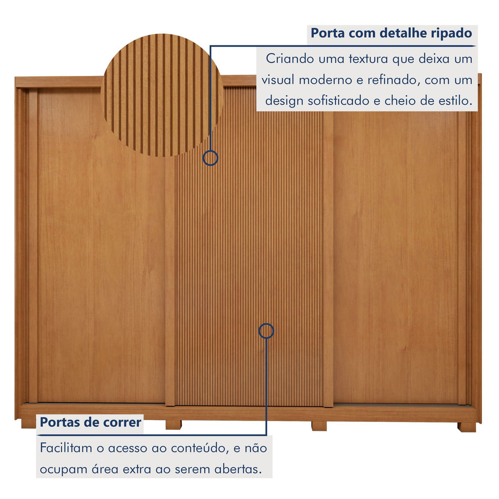 Guarda-Roupa Casal 3 Portas 6 Gavetas com Pés Ollie Yescasa 100% MDF Marrom Amêndoa Clean/Off White