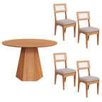 Conjunto Sala de Jantar Mesa Lisboa Hexagonal Freijó com 4 Cadeiras Palha Sintética 100% MDF Freijó