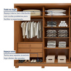 Guarda-Roupa Casal 3 Portas 6 Gavetas com Pés Ollie Yescasa 100% MDF Marrom Amêndoa Clean/Off White