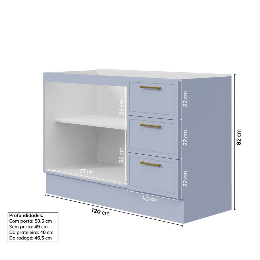 Balcão para Pia 120cm sem Tampo Marselha CabeCasa MadeiraOriginals Azul/Sereno