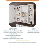 Conjunto para Banheiro Bancada em Porcelanato com Cuba Esculpida, Armário e Espelheira Ripy Bumi 80cm Branco
