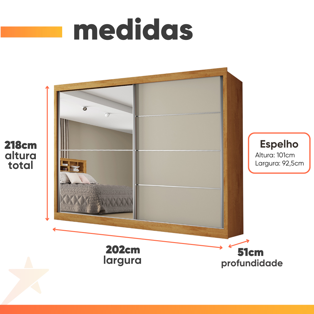 Guarda-Roupa Casal 2 Portas de Correr com Espelho 4 Gavetas Flex 100% MDF Europa Áustria