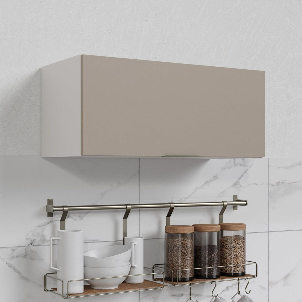 Armário Aéreo Porta Basculante 80cm Puxador 150cm Ipanema CabeCasa MadeiraOriginals Fendi Trama/Branco