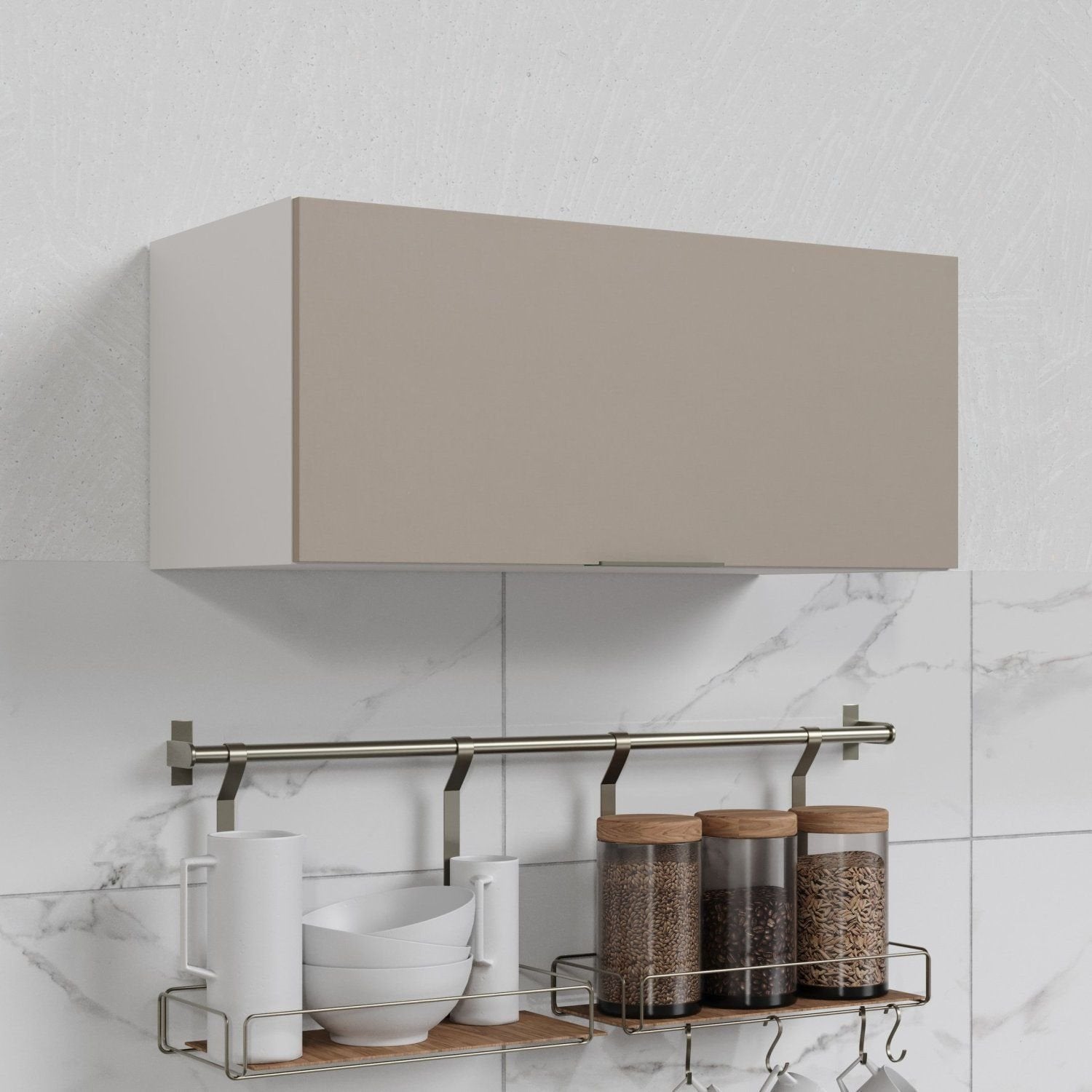 Armário Aéreo Porta Basculante 80cm Puxador 150cm Ipanema CabeCasa MadeiraOriginals Fendi Trama/Branco