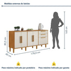 Balcão de Cozinha 5 Portas 2 Gavetas 178,4cm Lorena Kaiki Móveis Branco