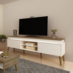 Conjunto Sala de Estar Completa Buffet Oásis e Rack Lumina Bege Off White/Cinamomo Artely