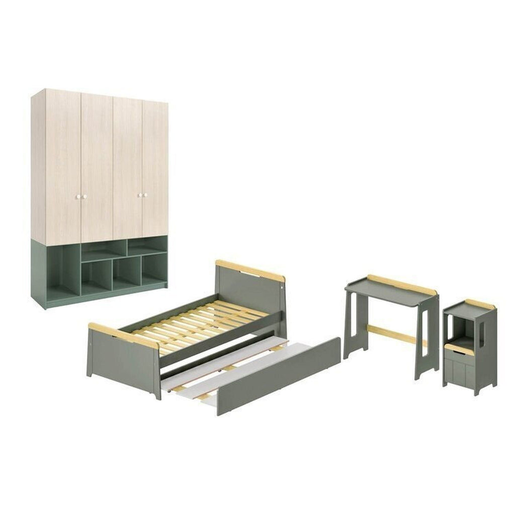 Quarto Infantil Completo Guarda-Roupa Curió Bicama Escrivaninha Estante Petit Verde/Mel Casatema