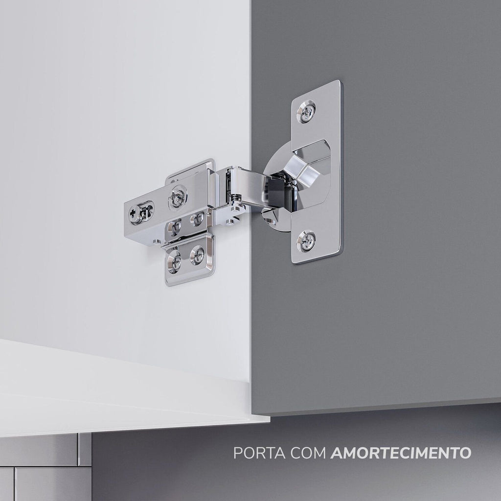 Cozinha Completa Pérola Yescasa 5 Peças Torre Quente Aéreo 3 Portas Balcão 2 Gavetas Basculante Cinza/Branco 270,2x219,4x52cm