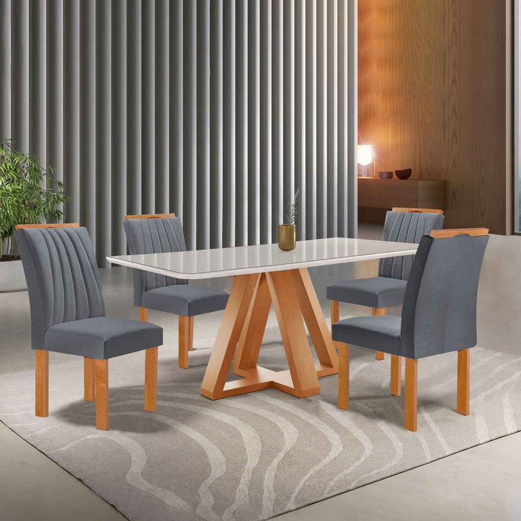 Conjunto Sala de Jantar Mesa Retangular Tampo Vidro Kyra 120x90 com 4 Cadeiras Arizona Cel Móveis