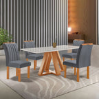 Conjunto Sala de Jantar Mesa Retangular Tampo Vidro Kyra 120x90 com 4 Cadeiras Arizona Cel Móveis