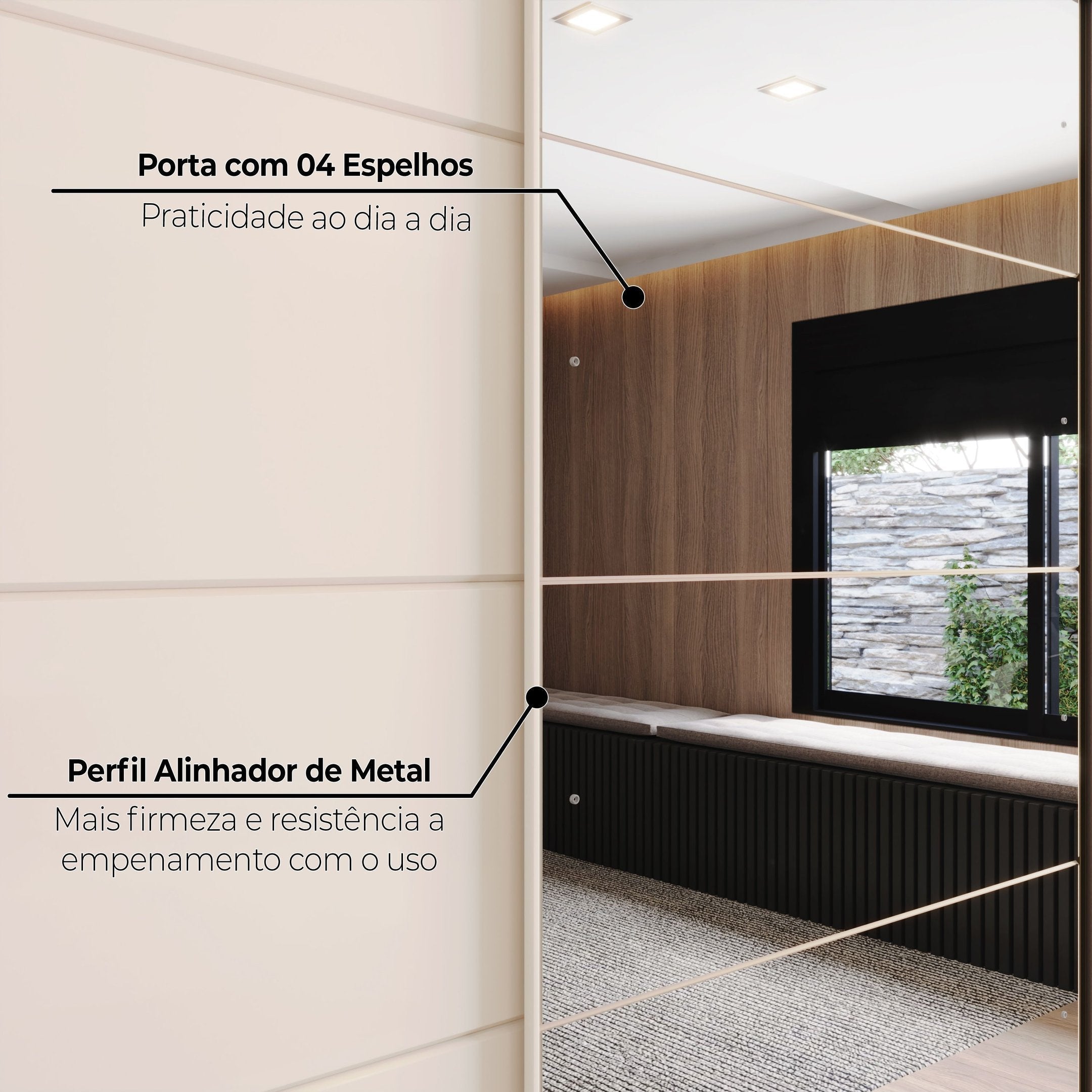 Guarda-Roupa Casal Henn Dream 2 Portas Deslizantes com Espelho 100% MDF Off White/Avelã