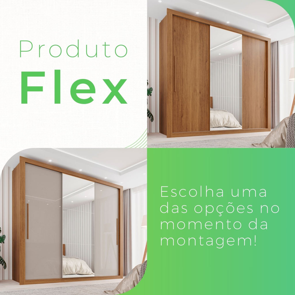Guarda-Roupa Casal 3 Portas com Espelho 4 Gavetas Costa Rica Cinamomo Off-White Sallêto Móveis