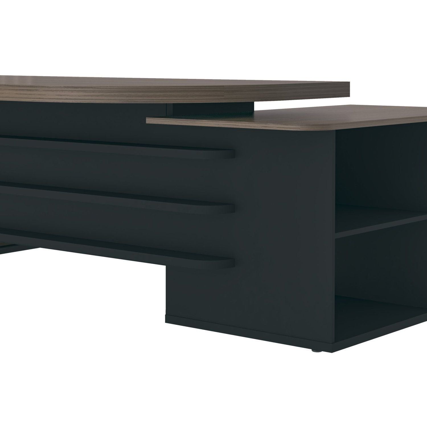 Escrivaninha Mesa Escritório Presidente Tamburato 4 Gavetas 2 Portas 258,2cm Charuto e Preto Artany